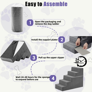 CONCETTA Pet Stairs Ramp, High-Density Foam Dog Cat Steps, Non-Slip Indoor Ladder for Couch, High Beds, Sofa, Gray