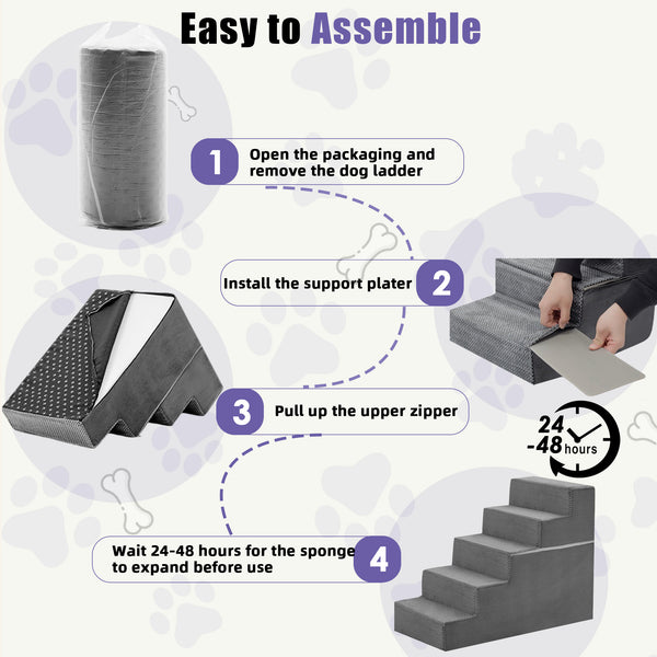 CONCETTA Pet Stairs Ramp, High-Density Foam Dog Cat Steps, Non-Slip Indoor Ladder for Couch, High Beds, Sofa, Gray