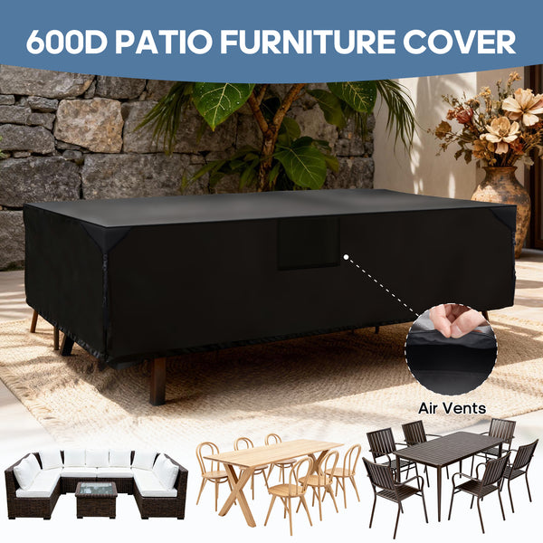CONCETTA Rectangular Patio Furniture Cover, 600D Waterproof Outdoor Dining Table & Chair Cover, Heavy Duty