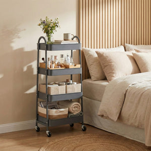 CONCETTA Versatile 4-Tier Metal Utility Cart with Locking Casters, Multi-Scenario Use for Office, Living Room, Kitchen