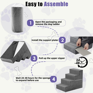 CONCETTA Pet Stairs Ramp, High-Density Foam Dog Cat Steps, Non-Slip Indoor Ladder for Couch, High Beds, Sofa, Gray