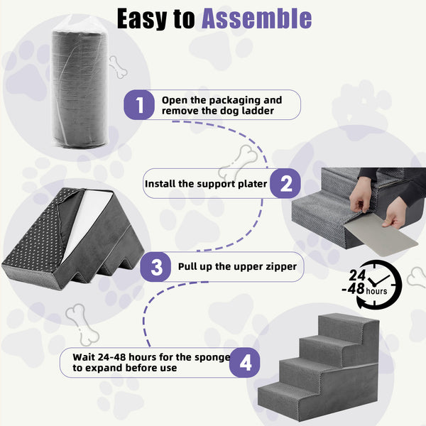 CONCETTA Pet Stairs Ramp, High-Density Foam Dog Cat Steps, Non-Slip Indoor Ladder for Couch, High Beds, Sofa, Gray