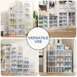 CONCETTA 12/15-Pack Shoe Box Organizer for up to US Size 9, Stackable Plastic Storage Rack for Closet Hallway Bedroom