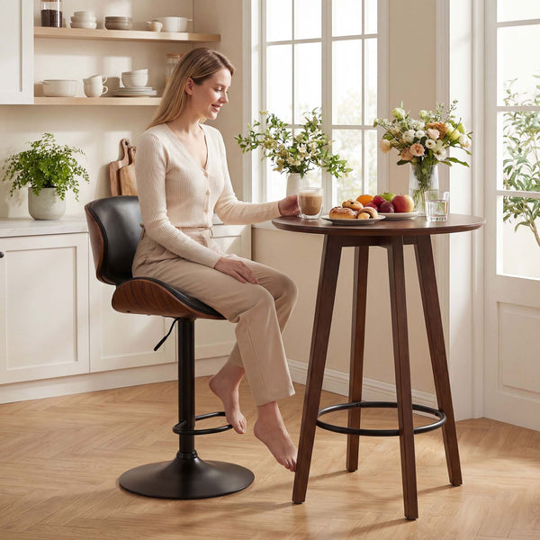 CONCETTA Rotatable Bar Stool Set (2-piece), Adjustable Height Bar Stool, Featuring PU Leather Seat, Ergonomic Backrest and Footrest, With Anti-slip Rubber Base Suitable for Bar