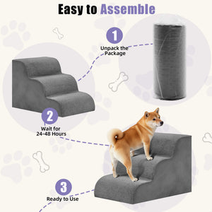 CONCETTA Pet Stairs Ramp, High-Density Foam Dog Cat Steps, Non-Slip Indoor Ladder for Couch, High Beds, Sofa, Gray