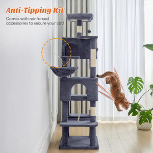 CONCETTA 66in Multi Level Cat Tree Tower,Cat Scratching Posts with Large Top Perch and Hammock, Beige