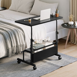 CONCETTA 31.5'' Adjustable Height Rolling Computer Desk with Storage Shelves, Portable Mobile Desk for Small Spaces Home Office