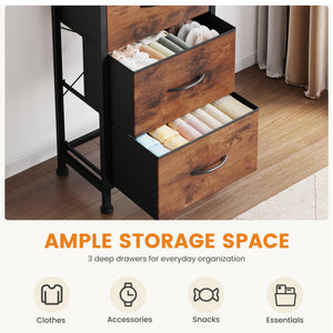 CONCETTA 3-Drawer Fabric Storage Dresser, Multipurpose Storage Chest with Steel Frame and Wooden Top, Space Saving Organizer for Bedroom, Closet, Home Office
