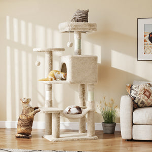CONCETTA 44in Multi Level Cat Tree Tower,Cat Scratching Posts with Large Top Perch and Hammock