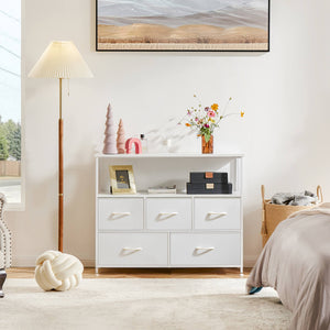 CONCETTA 38 in Open Storage Shelf TV Stand with 5 Fabric Drawers for Bedroom/Living Room/Hallway