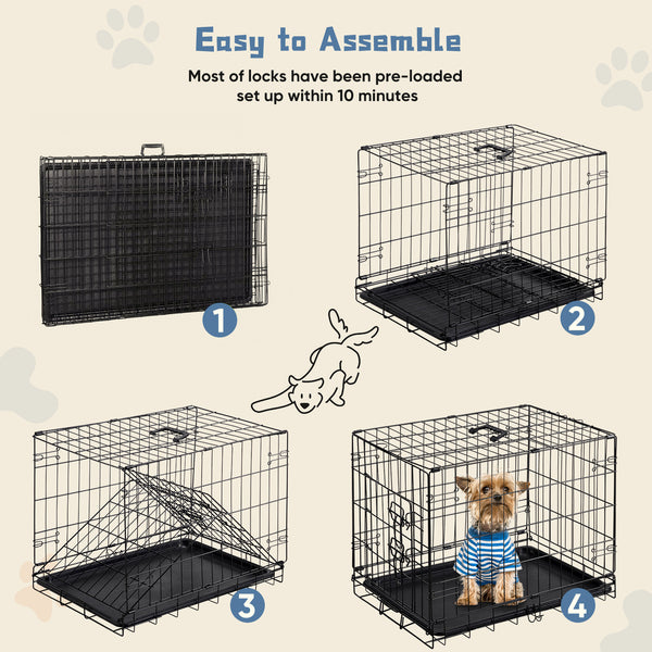 CONCETTA 30Inch Medium Single Door Dog Cage, With Divider Panel and Plastic Leak-Proof Pan Tray, Foldable For Indoor, Outdoor, Travel