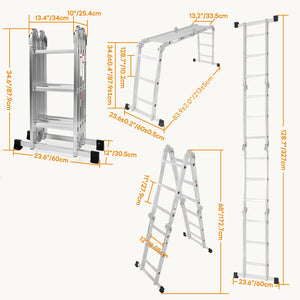 Multi-Functional Folding Telescopic Ladder - Made Of Aluminum Alloy, With Anti-Slip Design And Safety Lock System, Supports Up To 330 Lbs, Suitable For Home, Outdoor, Or Workshop,Silver