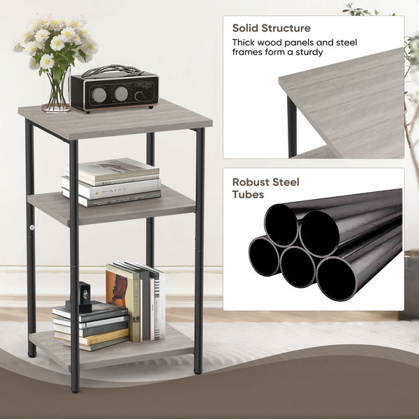 CONCETTA End Table with 3 Shelves, 2PC Narrow Nightstand for Small Spaces, Easy Assembly, Ideal for Living Room and Bedroom