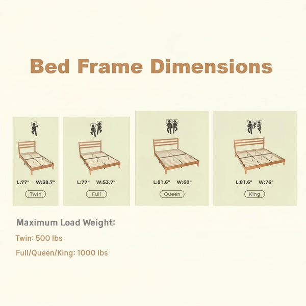 Wood Bed Frame with Headboard, Walnut Finish, Sturdy Slat Support, Ideal for Bedroom and Guest Room
