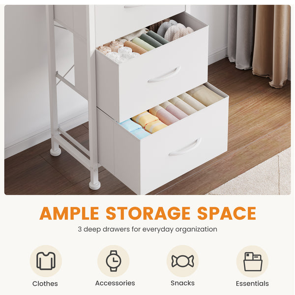 CONCETTA 3-Drawer Fabric Storage Dresser, Multipurpose Storage Chest with Steel Frame and Wooden Top, Space Saving Organizer for Bedroom, Closet, Home Office