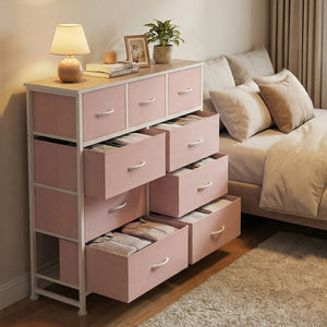 CONCETTA 9-Drawer Fabric Dresser, TV Cabinet Sideboard, Storage Organizer Cabinet for Living Room, Bedroom, Office