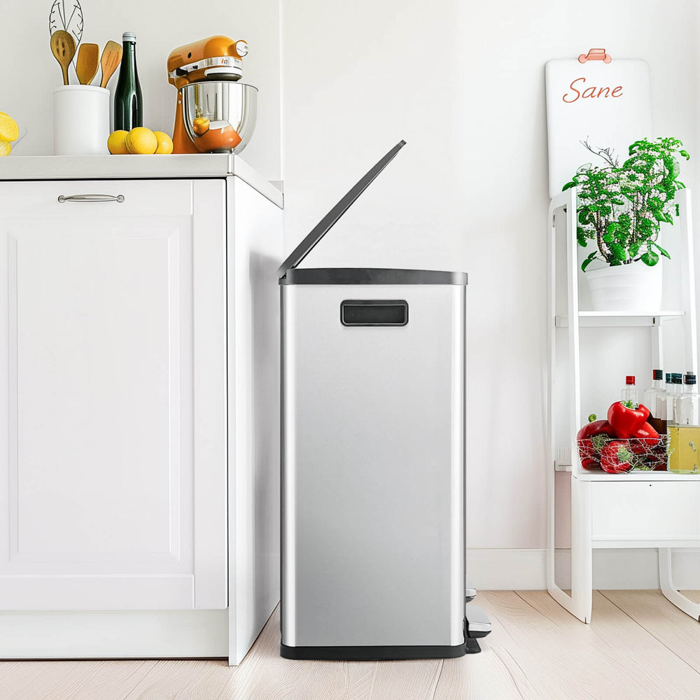 CONCETTA Kitchen Stainless Steel Waste Bin with Lid with Soft-Close Foot Pedal and Removable Inner Bin for Bathrooms, Bedrooms and Home Offices