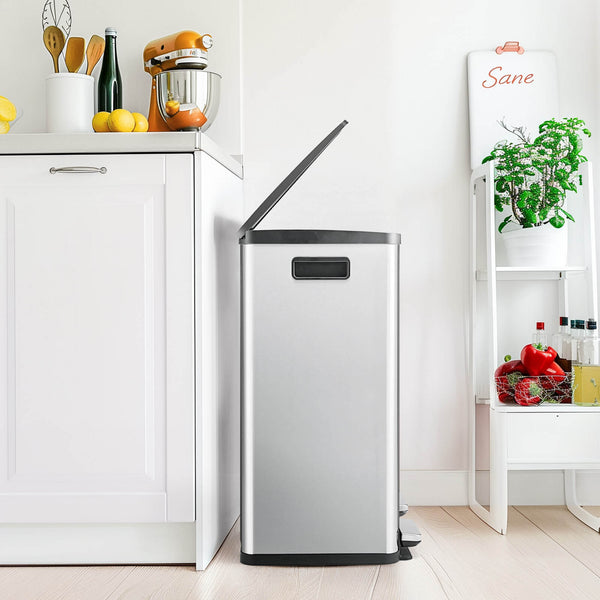 CONCETTA Kitchen Stainless Steel Waste Bin with Lid with Soft-Close Foot Pedal and Removable Inner Bin for Bathrooms, Bedrooms and Home Offices