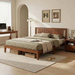 CONCETTA Solid Wood Platform Bed with Headboard, No Box Spring Needed, Wood Slat Support, Dark Brown Finish for Modern Bedroom, Full Size