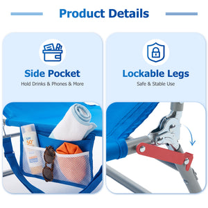 SHOUFTW 5-Position Beach leisure Folding lounge Chair, Easy to Carry and Store, Suitable for Vacation, Camping, Picnics, and Other Outdoor Activities, Sturdy and Durable