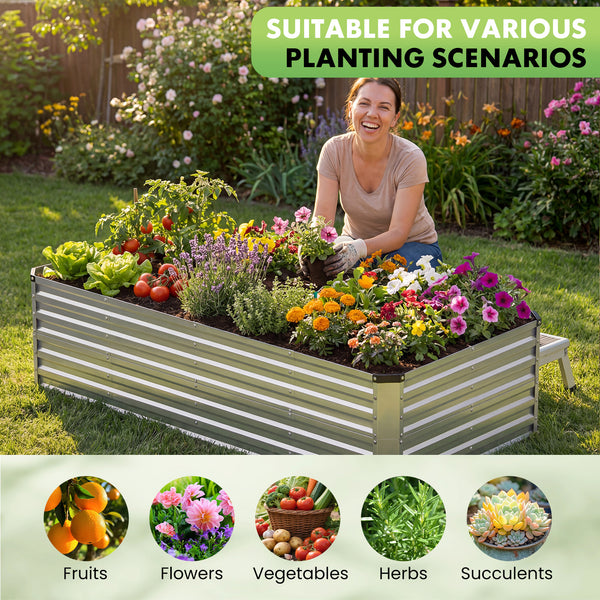 CONCETTA Galvanized Raised Garden Bed, Easy Assembly Outdoor Metal Planter Box, Rust-Resistant Steel Garden Bed for Vegetables, Flowers, Herbs