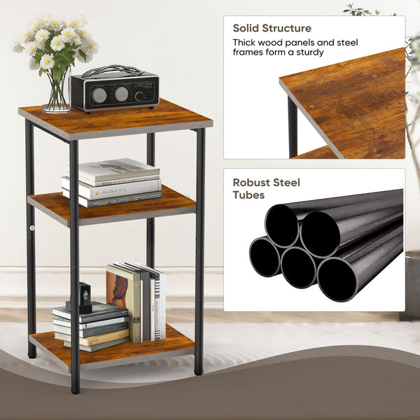 CONCETTA End Table with 3 Shelves, 2PC Narrow Nightstand for Small Spaces, Easy Assembly, Ideal for Living Room and Bedroom