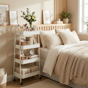 CONCETTA Versatile 4-Tier Metal Utility Cart with Locking Casters, Multi-Scenario Use for Office, Living Room, Kitchen