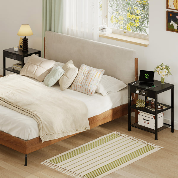 CONCETTA 3 Tier Nightstand with Charging Station, Bedside End Table for Bedroom Living Room