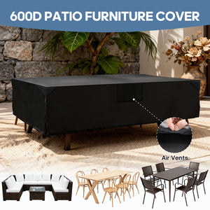 CONCETTA Rectangular Patio Furniture Cover, 600D Waterproof Outdoor Dining Table & Chair Cover, Heavy Duty