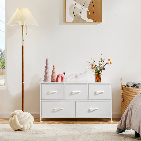 CONCETTA 38 in 5 Drawers Dresser Chest of Drawers,Metal Frame and Wood Top