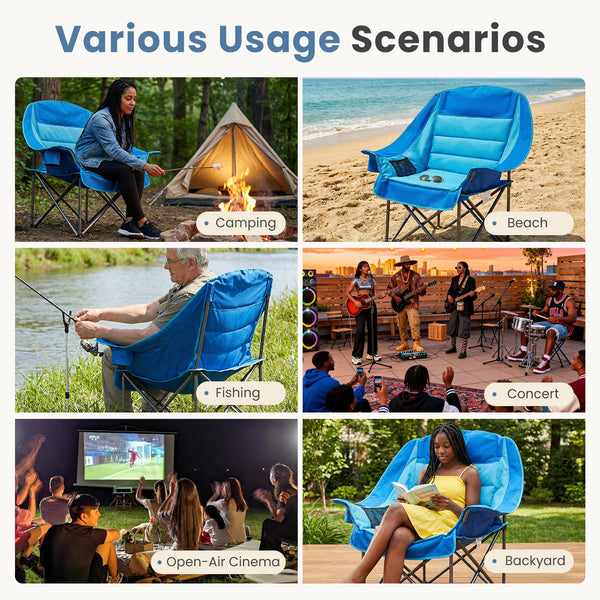 SHOUFTW Extra Large Portable Folding Camping Chair With Side Pocket, Cup Holder, And Carrying Bag, Heavy-Duty Chair For Outdoor, Fishing, Sports, And Travel Use