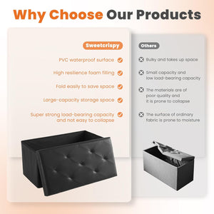 CONCETTA 30" Storage Ottoman – Foldable Faux Leather Stool with Storage, 660 lb Capacity, for Bedroom, Living Room, Entryway, Black