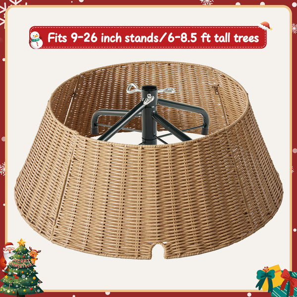 CONCETTA Christmas Tree Collar, Farmhouse Detachable Handwoven Christmas Tree Base Cover, Christmas Tree Basket Base, for Holiday,Black