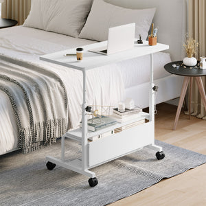 CONCETTA 31.5'' Adjustable Height Rolling Computer Desk with Storage Shelves, Portable Mobile Desk for Small Spaces Home Office