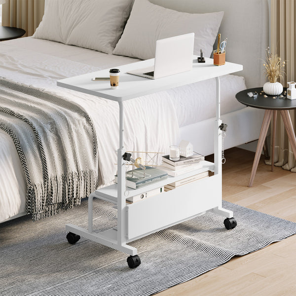 CONCETTA 31.5'' Adjustable Height Rolling Computer Desk with Storage Shelves, Portable Mobile Desk for Small Spaces Home Office
