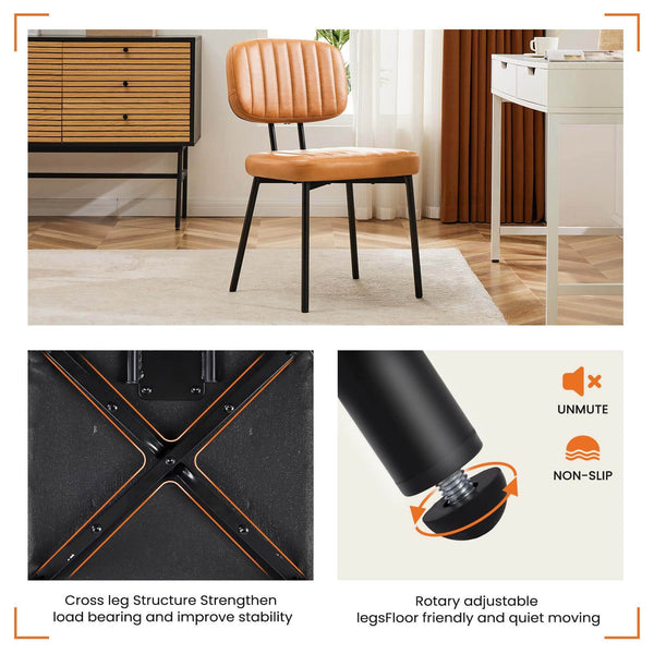 CONCETTA Dining Chairs Set of 2, Modern Kitchen Dining Room Accent Chairs with Faux Leather Cushion Seat & Metal Legs for Kitchen, Living Room