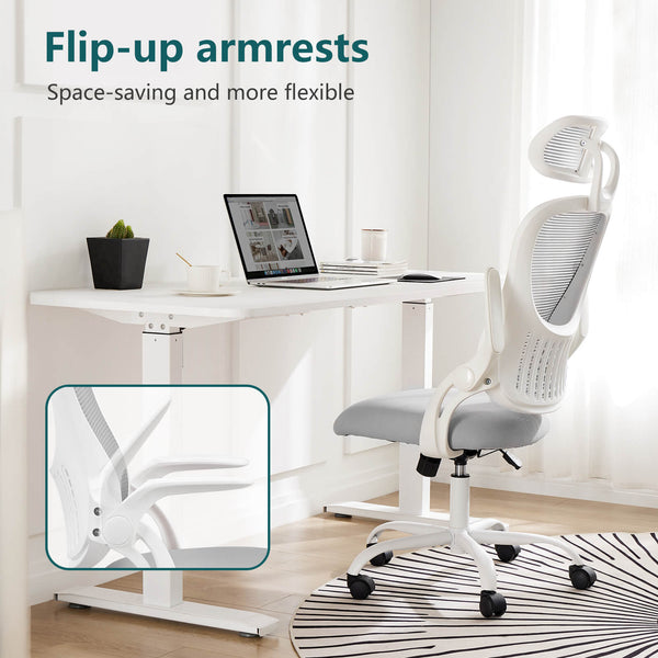 CONCETTA Ergonomic office chair - high back with wheels, adjustable headrest and flip-up armrests for bedroom, study, living room, office