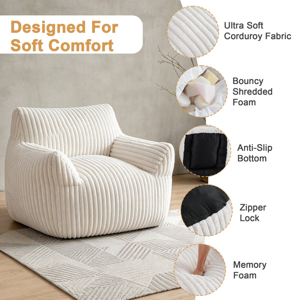 CONCETTA Bean Bag Chair, Bean Bag Sofa with High Rebound Foam Filling, Soft and Durable Lounge Chair for Living Room, Bedroom and Dorm