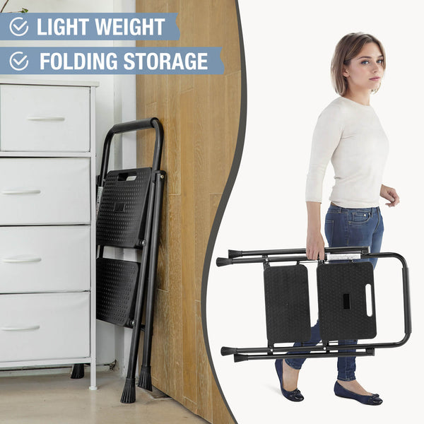 CONCETTA 2-step non-slip ladder, 800 lbs Capacity, Foldable, For use in the home and outdoors, picking up and dropping off items