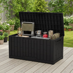 CONCETTA 60-Gallon Waterproof Deck Box, UV-Resistant Resin Outdoor Storage, Lockable Wide-Opening Lid, Garden Patio Storage Bench