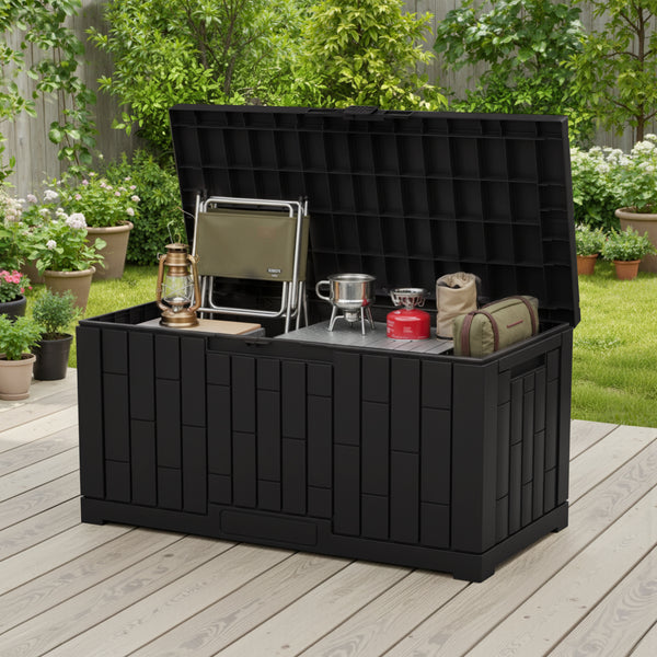 CONCETTA 60-Gallon Waterproof Deck Box, UV-Resistant Resin Outdoor Storage, Lockable Wide-Opening Lid, Garden Patio Storage Bench