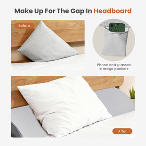 CONCETTA Headboard Gap Filler Pillow - High-Density Foam Wedge for Mattress-to-Headboard Space, with Storage Pocket & Removable Cover