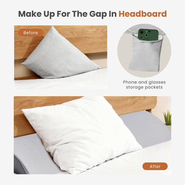 CONCETTA Headboard Gap Filler Pillow - High-Density Foam Wedge for Mattress-to-Headboard Space, with Storage Pocket & Removable Cover