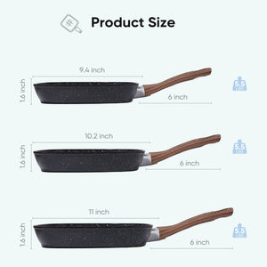 CONCETTA Non-stick Cookware Set, square frying pan, wooden handle, suitable for indoor and outdoor camping and RV cooking, beige and black