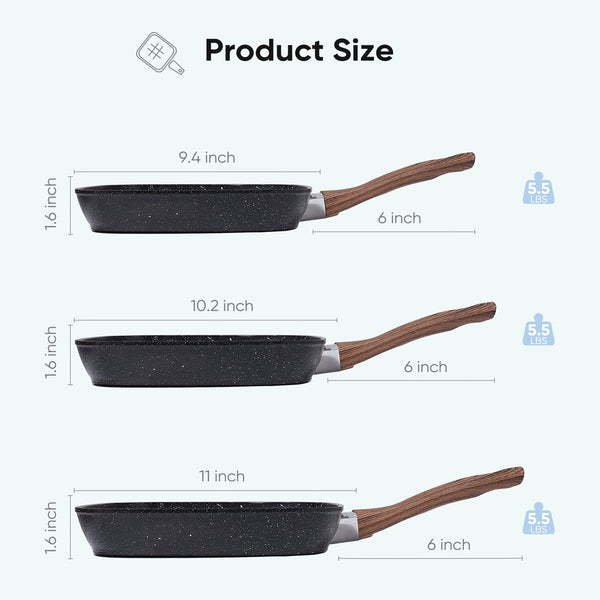 CONCETTA Non-stick Cookware Set, square frying pan, wooden handle, suitable for indoor and outdoor camping and RV cooking, beige and black