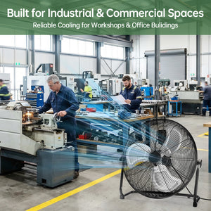 SHOUFTW High Velocity Industrial Floor Fan, 3-Speed Heavy Duty Metal Air Circulator with 120° Tilt Head, Black