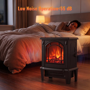 SHOUFTW 18" Freestanding Electric Fireplace Stove, 1400W Space Heater with 3D Realistic Flame, Indoor Fireplace for Bedroom, Living Room, Office, Black