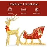 CONCETTA 4ft Lighted Christmas Reindeer & Sleigh Yard Decoration, Outdoor Holiday Lighted Display w/ 180 LED Lights