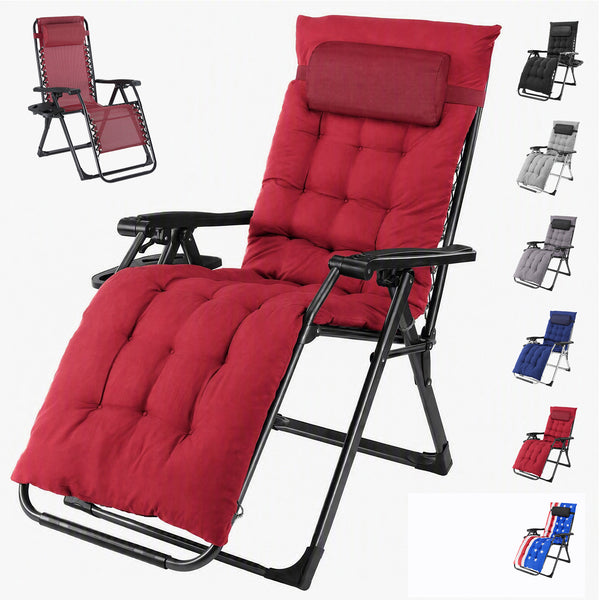 SHOUFTW Padded Zero Gravity Lounge Chair with Detachable Cushion & Side Tray, Folding Reclining Patio Chair, Outdoor Lawn Lounger
