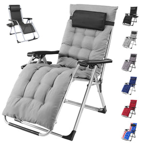 SHOUFTW Padded Zero Gravity Lounge Chair with Detachable Cushion & Side Tray, Folding Reclining Patio Chair, Outdoor Lawn Lounger